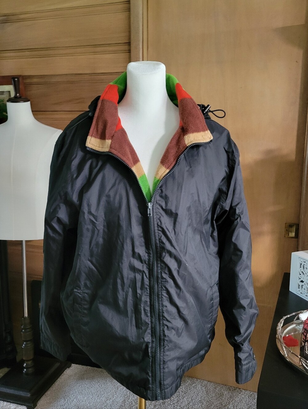 Men's Small Black Burger King Windbreaker Jacket with Multicolor Lined Collar